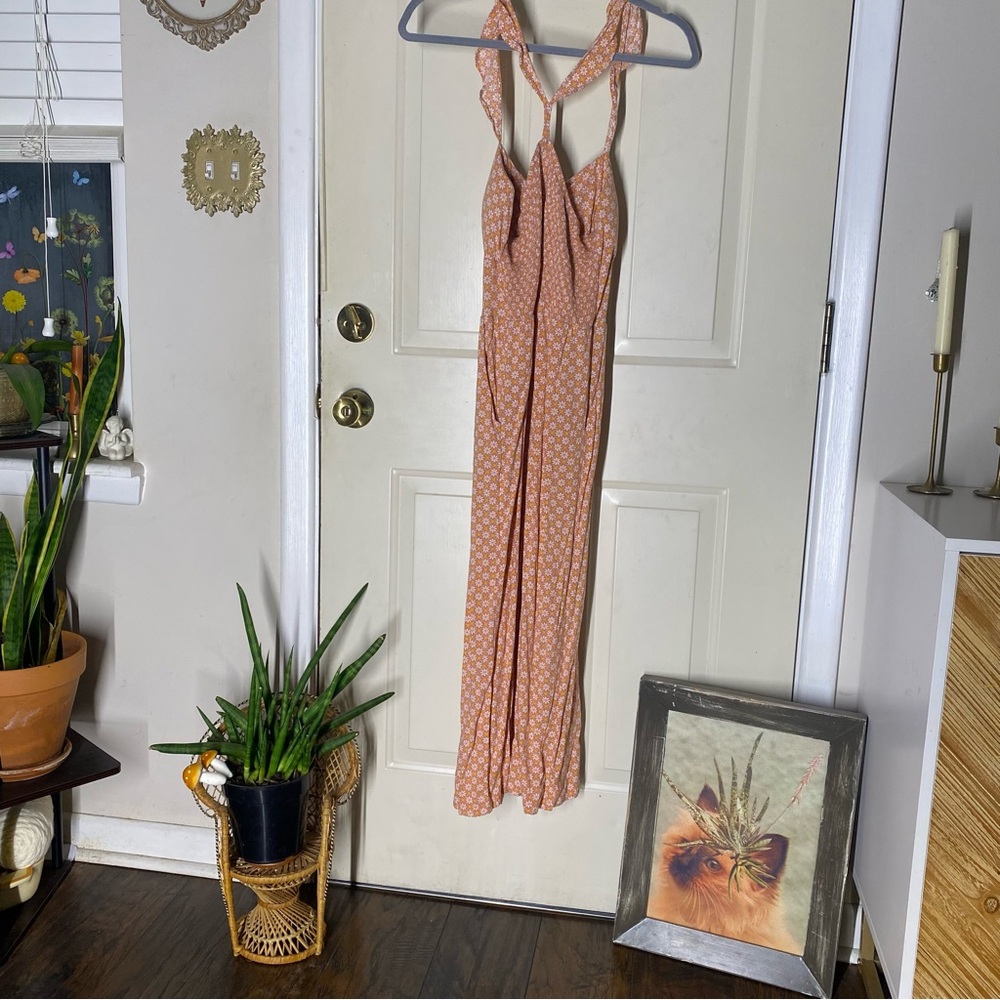 Elegant Pink & Orange Patterned Dress XL - Picture 4 of 10